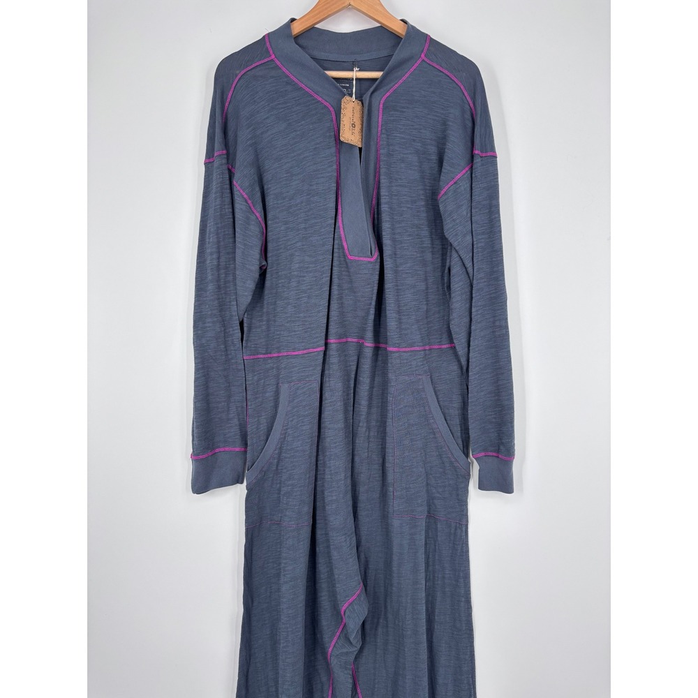 Natural Life Jumpsuit Womens Medium Gray Pink Stitch Slouchy Loungewear Boho